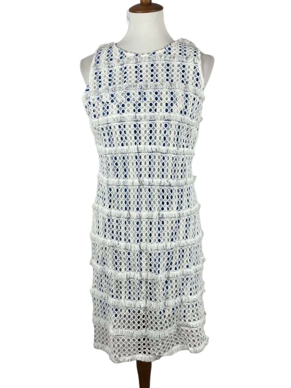 Vince Camuto blue and white lace fringe dress Womens Size 10